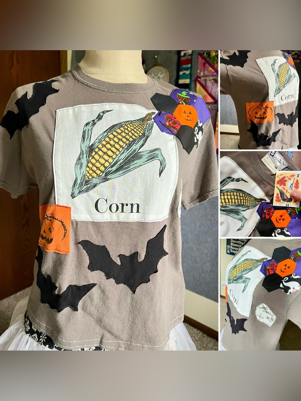 Bats Dark Grey Crop Tee - Halloween Corn